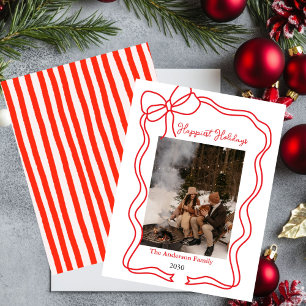 Weihnachts-Fotokarte handgezeichnete rote Schleife Einladung