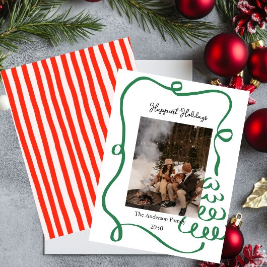 Weihnachts-Fotokarte handgezeichnete rote Schleife Einladung