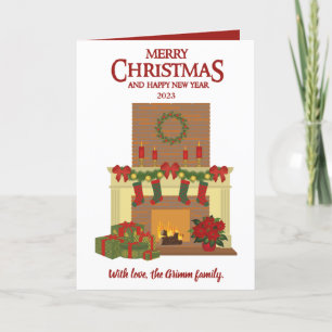 Weihnachts-Fotokarte Kamin Rot Weiß ein Foto Feiertagskarte