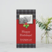 Weihnachts-Fotokarte Kariert schwarz Feiertagskarte (Stehend Vorderseite)