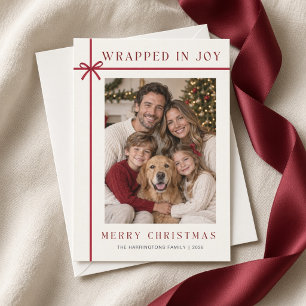 Weihnachts-Fotokarte mit roter Schleife 'Wrapped i Feiertagskarte