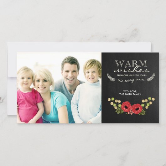 Weihnachts-Fotokarte Vintage Blumenkhalkappe Feiertagskarte (Vorderseite)