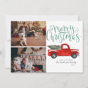 Weihnachts-Fotokarte - Vintager Red Truck Feiertagskarte