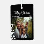 Weihnachts-Fotovorlage Schwarzer Minimaler Urlaub Ornament Aus Metall (Vorderseite links)