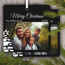 Weihnachts-Fotovorlage Schwarzer Minimaler Urlaub Ornament Aus Metall