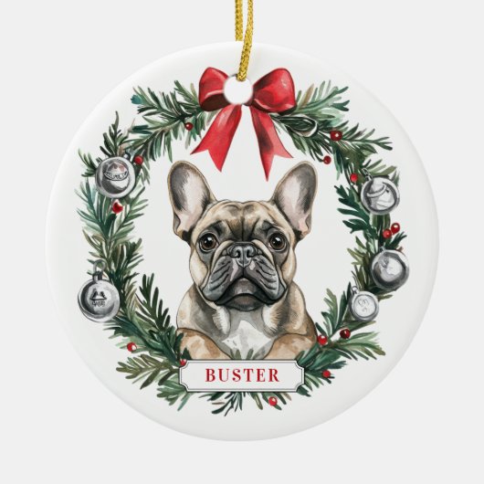 Weihnachts-Französisch Bulldog Keramik Circle Orna Keramik Ornament (Vorne)