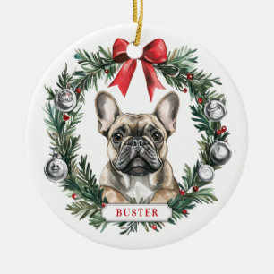 Weihnachts-Französisch Bulldog Keramik Circle Orna Ornament