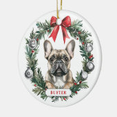 Weihnachts-Französisch Bulldog Keramik Circle Orna Ornament (Links)