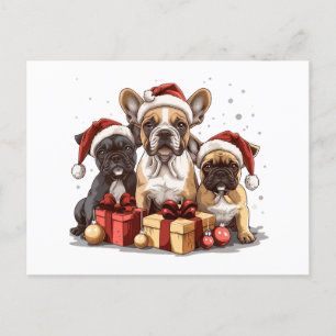 Weihnachts-Französisch-Bulldogs-Weihnachtsmannmütz Feiertagspostkarte