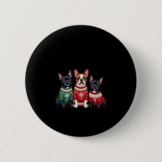 Weihnachts Französisch Bulldogs Xmas Frenchie Dog Button (Vorderseite)
