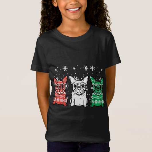 Weihnachts Französisch Bulldogs Xmas Frenchie Dog T-Shirt (Vorderseite)