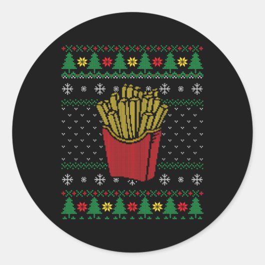 Weihnachts Französisch Fries Ugly Sweater Runder Aufkleber (Vorderseite)