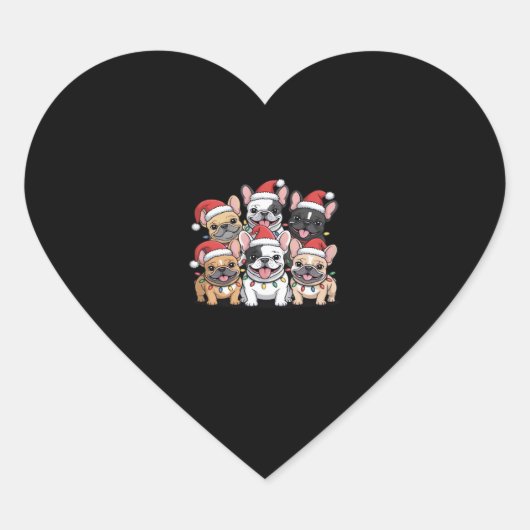 Weihnachts Französische Hunde Oversized T - Shirt Herz-Aufkleber (Vorderseite)