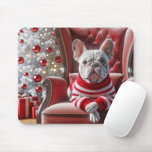 Weihnachts Französischer Bulldog auf dem Stuhl Mousepad (Mit Mouse)