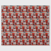 Weihnachts Französischer Bulldog auf einem roten S Geschenkpapier (Flach)