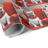 Weihnachts Französischer Bulldog auf einem roten S Geschenkpapier (Rolleneckpunkt)