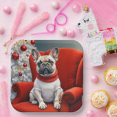 Weihnachts Französischer Bulldog auf einem roten S Pappteller (Party)