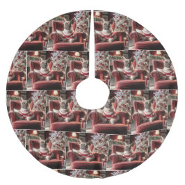 Weihnachts Französischer Bulldog auf einem roten S Polyester Weihnachtsbaumdecke