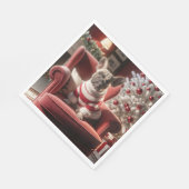 Weihnachts Französischer Bulldog auf einem roten S Serviette (Ecke)