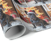 Weihnachts Französischer Bulldog auf Pelz Rug Geschenkpapier (Rolleneckpunkt)