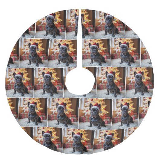 Weihnachts Französischer Bulldog auf Pelz Rug Polyester Weihnachtsbaumdecke (Vorderseite)