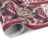 Weihnachts Französischer Bulldog auf rotem Stuhl Geschenkpapier (Rolleneckpunkt)