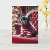 Weihnachts Französischer Bulldog auf rotem Stuhl Karte (Gelbe Blume)