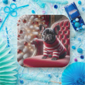 Weihnachts Französischer Bulldog auf rotem Stuhl Pappteller (Party)