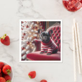 Weihnachts Französischer Bulldog auf rotem Stuhl Serviette (Beispiel)