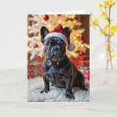 Weihnachts-Französischer Bulldog mit Weihnachtsman Karte (Gelbe Blume)