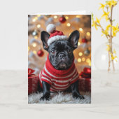 Weihnachts-Französischer Bulldog mit Weihnachtsman Karte (Gelbe Blume)