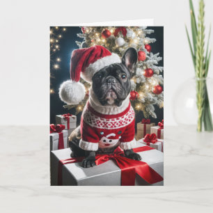 Weihnachts-Französischer Bulldog mit Weihnachtsman Karte