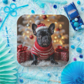 Weihnachts-Französischer Bulldog mit Weihnachtsman Pappteller (Party)