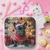 Weihnachts-Französischer Bulldog mit Weihnachtsman Pappteller (Party)