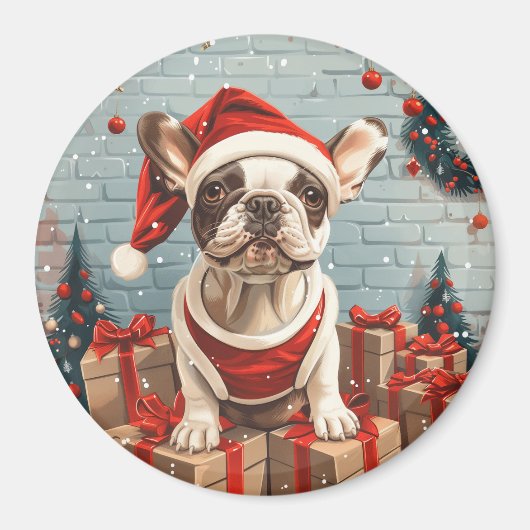 Weihnachts Französischer Bulldog Santa Dog Magnet (Vorne)