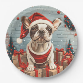 Weihnachts Französischer Bulldog Santa Dog Pappteller