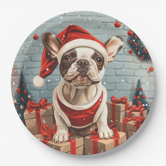 Weihnachts Französischer Bulldog Santa Dog Pappteller (Vorderseite)
