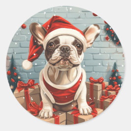 Weihnachts Französischer Bulldog Santa Dog Runder Aufkleber
