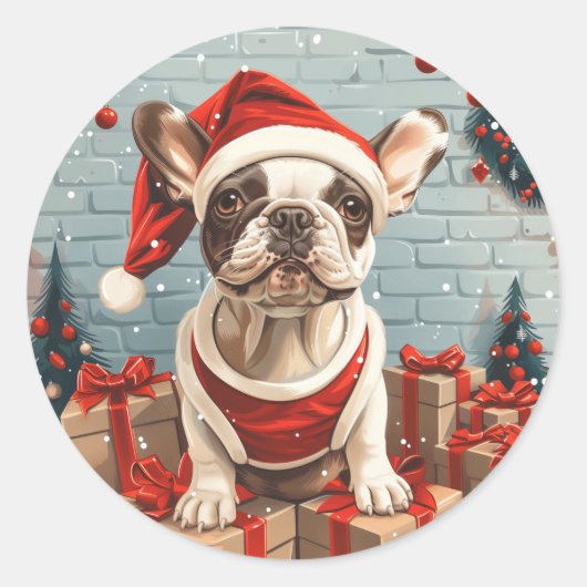 Weihnachts Französischer Bulldog Santa Dog Runder Aufkleber (Vorderseite)