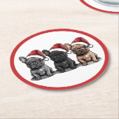 Weihnachts Französischer Bulldog Santa Dog Runder Pappuntersetzer (Angewinkelt)
