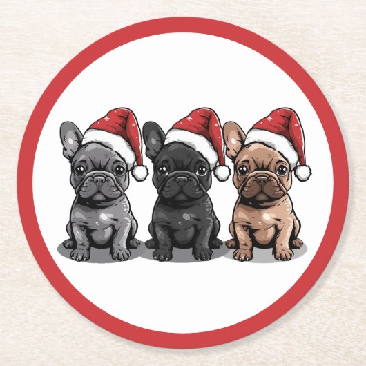 Weihnachts Französischer Bulldog Santa Dog Runder Pappuntersetzer (Vorderseite)