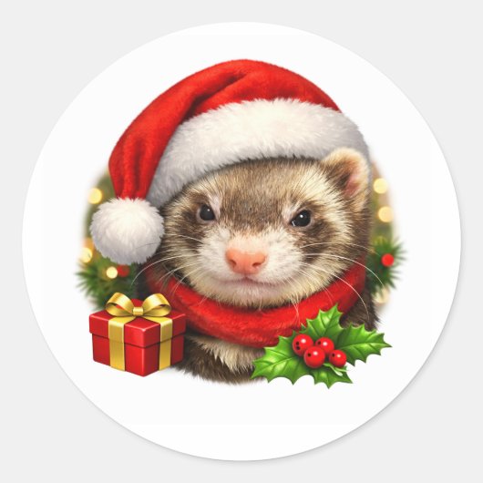 Weihnachts-Frettchen-Aufkleber Runder Aufkleber (Vorderseite)