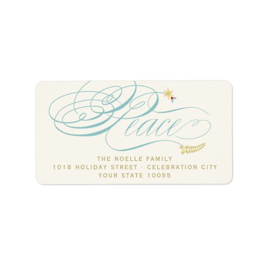 Weihnachts-Friede-Script-Kalligrafie Foliage Class Adressaufkleber (Vorne)