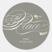 Weihnachts-Friede-Script-Kalligrafie Foliage Class Runder Aufkleber (Vorderseite)