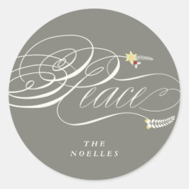 Weihnachts-Friede-Script-Kalligrafie Foliage Class Runder Aufkleber