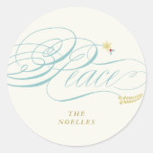Weihnachts-Friede-Script-Kalligrafie Foliage Class Runder Aufkleber (Vorderseite)