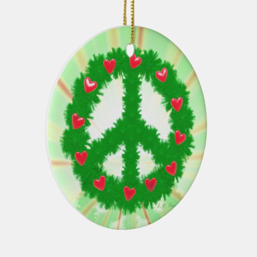 Weihnachts-Frieden Herzkranz Keramikornament (Rechts)