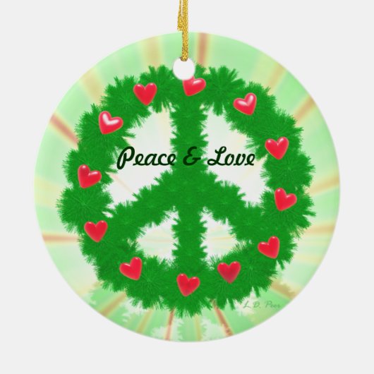 Weihnachts-Frieden Herzkranz Keramikornament (Hinten)
