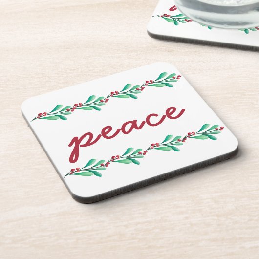Weihnachts-Friedens-Blätter und Berries Getränkeuntersetzer (Linke Seite)