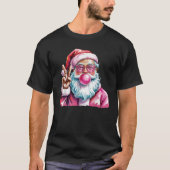 Weihnachts-Friedenszeichen Hand Weihnachtsmann Ros T-Shirt (Vorderseite)